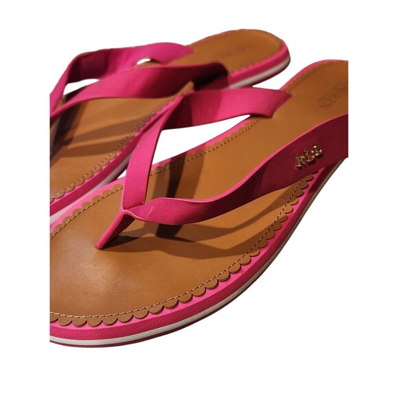 Lauren Ralph Lauren Ryanne Pink Leather Flip Flop Sandals Size 10 Summer Beach - Picture 5 of 9